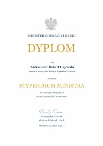 Dyplom_Stypendium Ministra A Gajewski. Kliknij, aby powiększyć zdjęcie.
